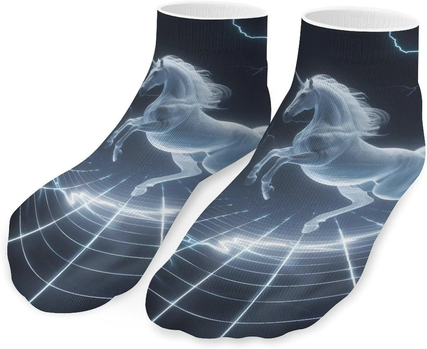 Unicorn White Thundering Mythical Rearing Horse Ankle Socks Breathable Low Cut Sports Socks Casual No Show Sock for Women Men