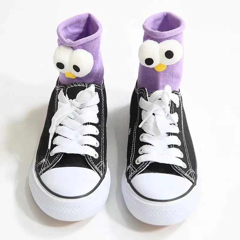 Unisex 3D Eyes Cartoon Design Cotton Socks