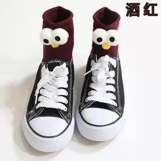 Unisex 3D Eyes Cartoon Design Cotton Socks