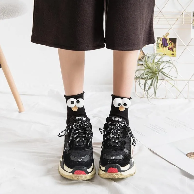 Unisex 3D Eyes Cartoon Design Cotton Socks