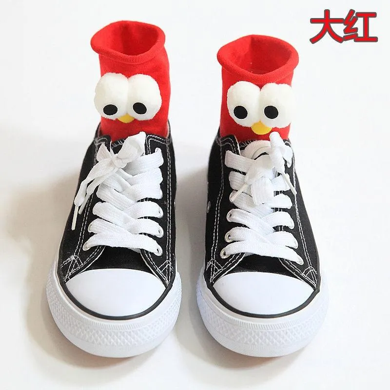 Unisex 3D Eyes Cartoon Design Cotton Socks