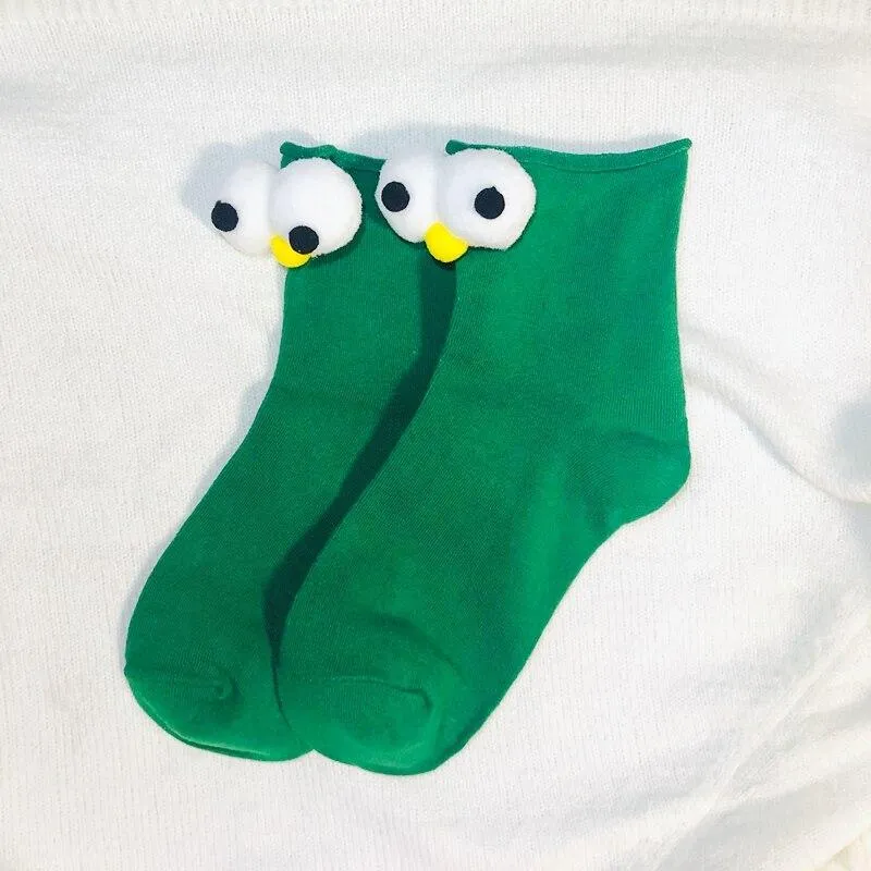 Unisex 3D Eyes Cartoon Design Cotton Socks