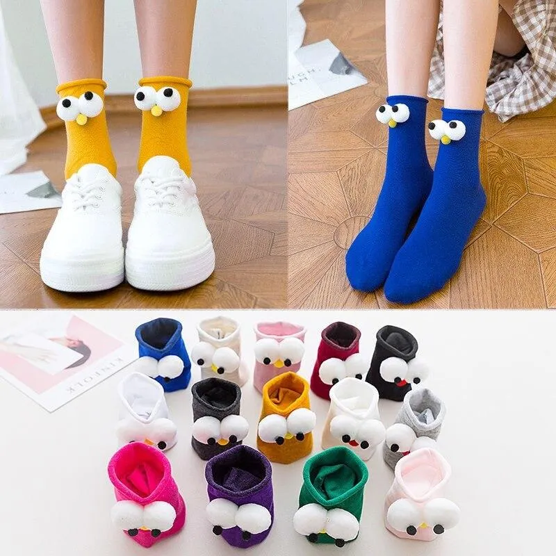 Unisex 3D Eyes Cartoon Design Cotton Socks