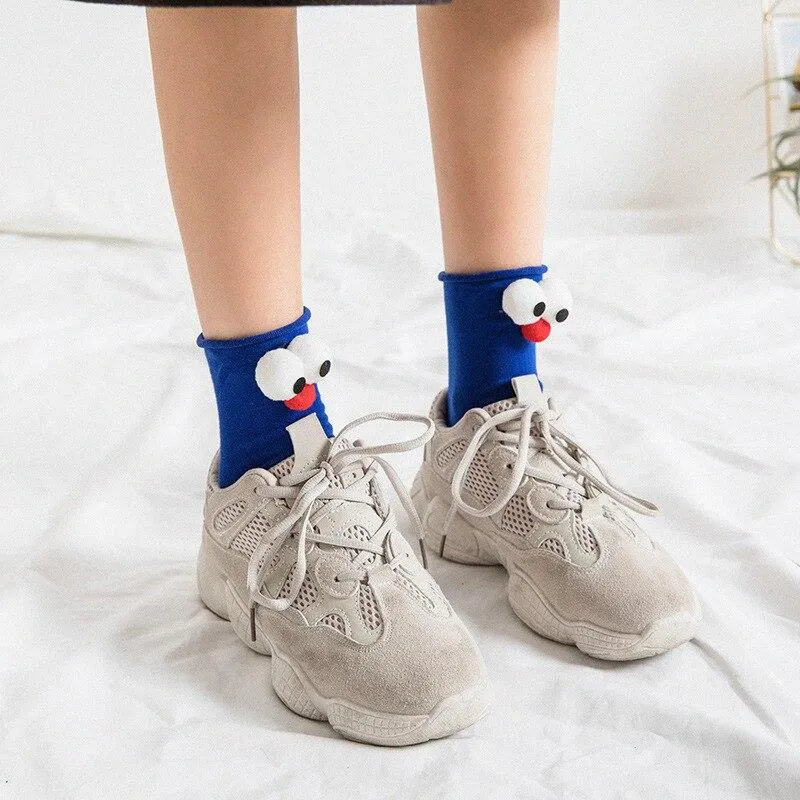 Unisex 3D Eyes Cartoon Design Cotton Socks