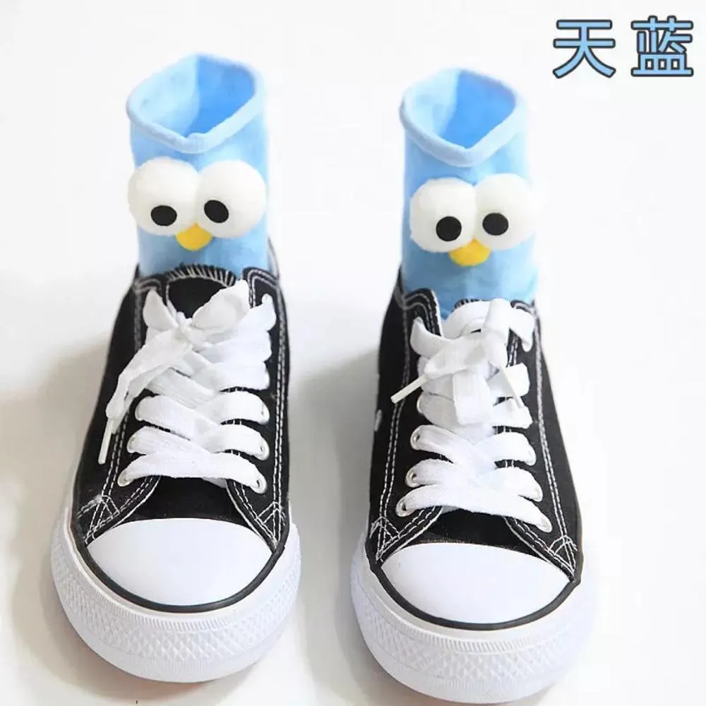 Unisex 3D Eyes Cartoon Design Cotton Socks