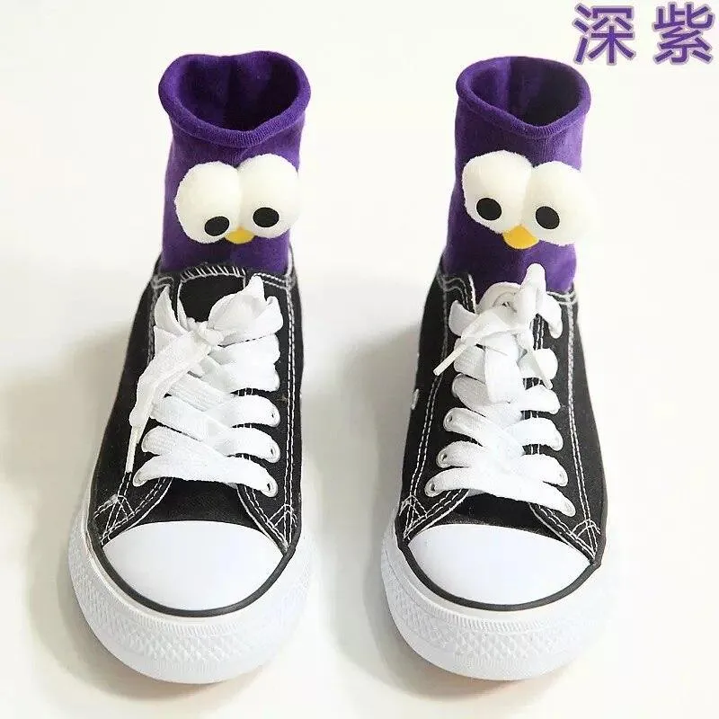 Unisex 3D Eyes Cartoon Design Cotton Socks