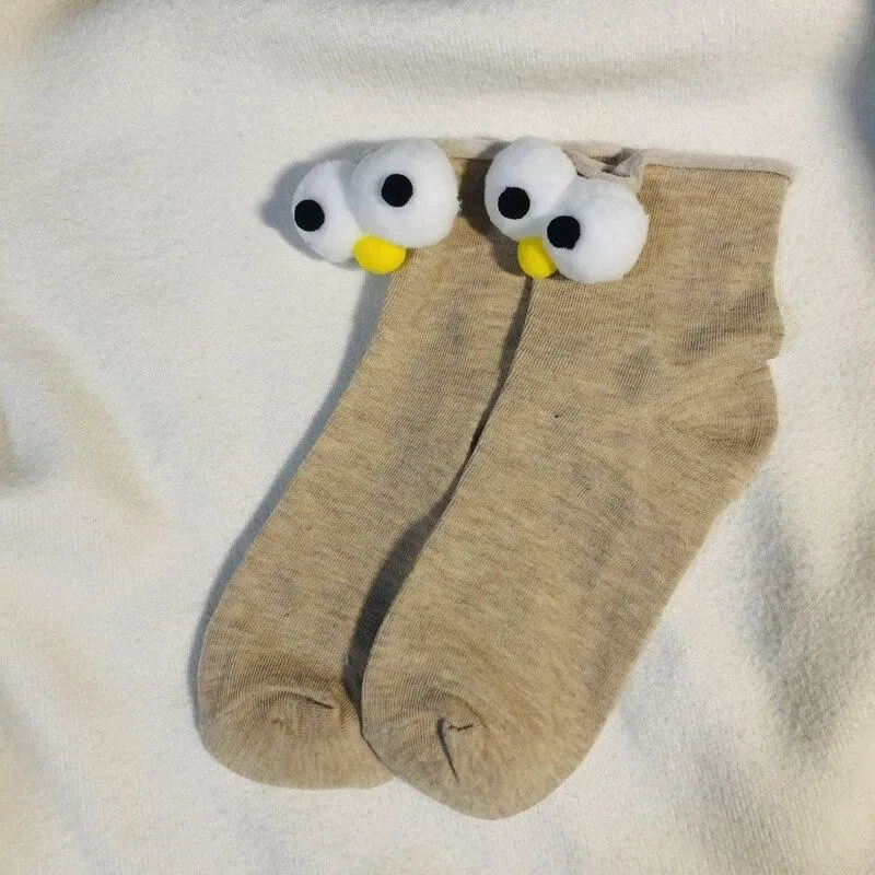 Unisex 3D Eyes Cartoon Design Cotton Socks