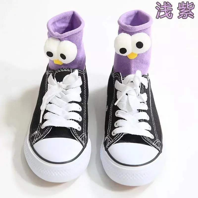 Unisex 3D Eyes Cartoon Design Cotton Socks
