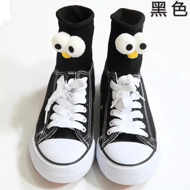 Unisex 3D Eyes Cartoon Design Cotton Socks