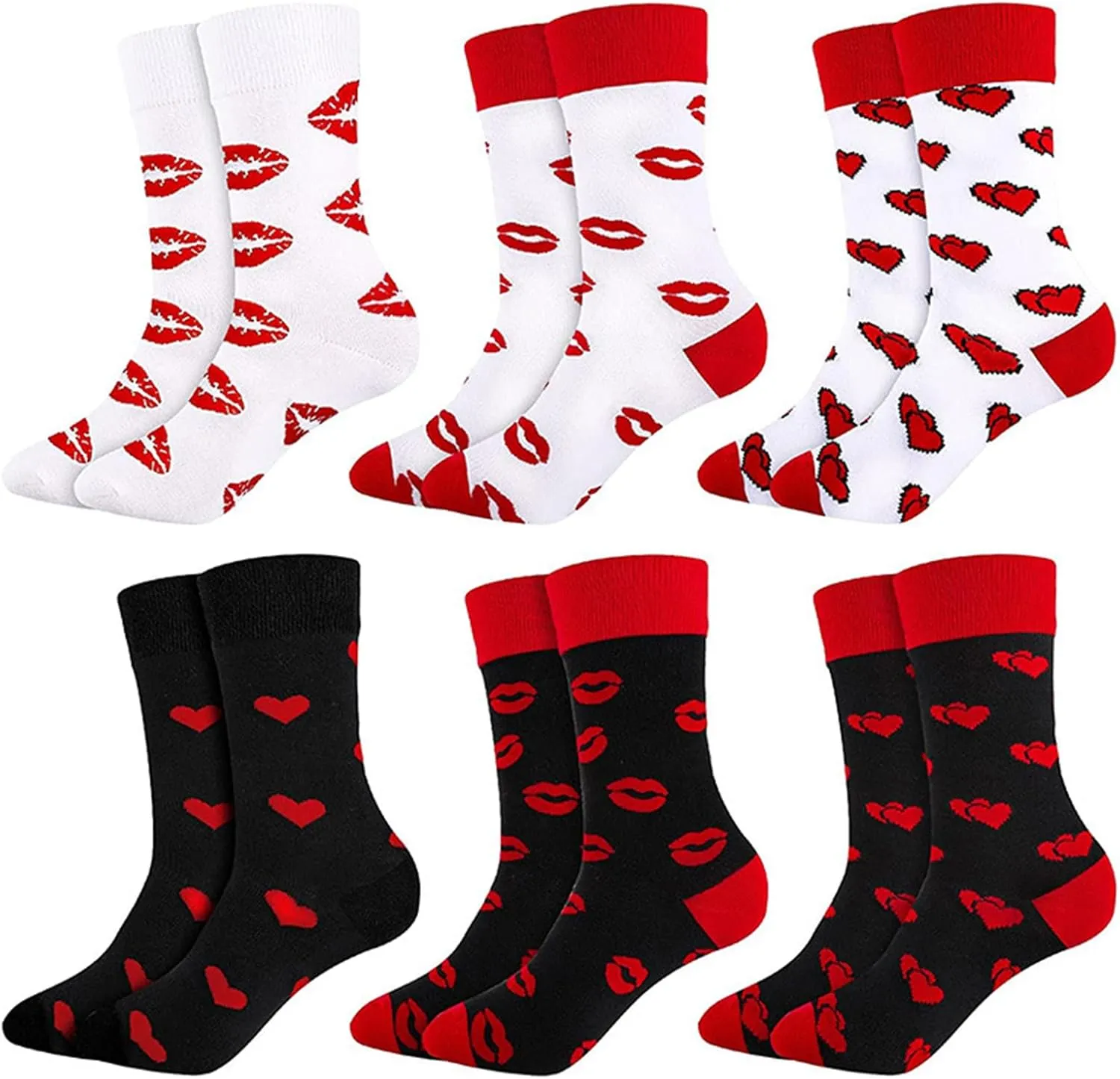 Unisex Romance Heart Lips Pattern Middle Calf Socks Novelty Fun Cotton Calf Socks for Lover Couples