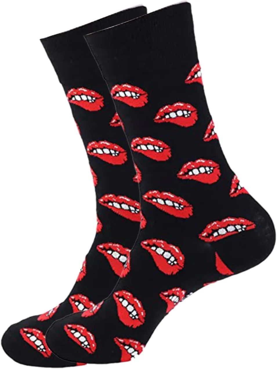 Unisex Romance Heart Lips Pattern Middle Calf Socks Novelty Fun Cotton Calf Socks for Lover Couples