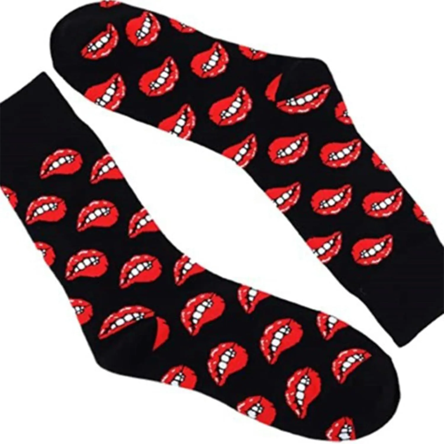 Unisex Romance Heart Lips Pattern Middle Calf Socks Novelty Fun Cotton Calf Socks for Lover Couples