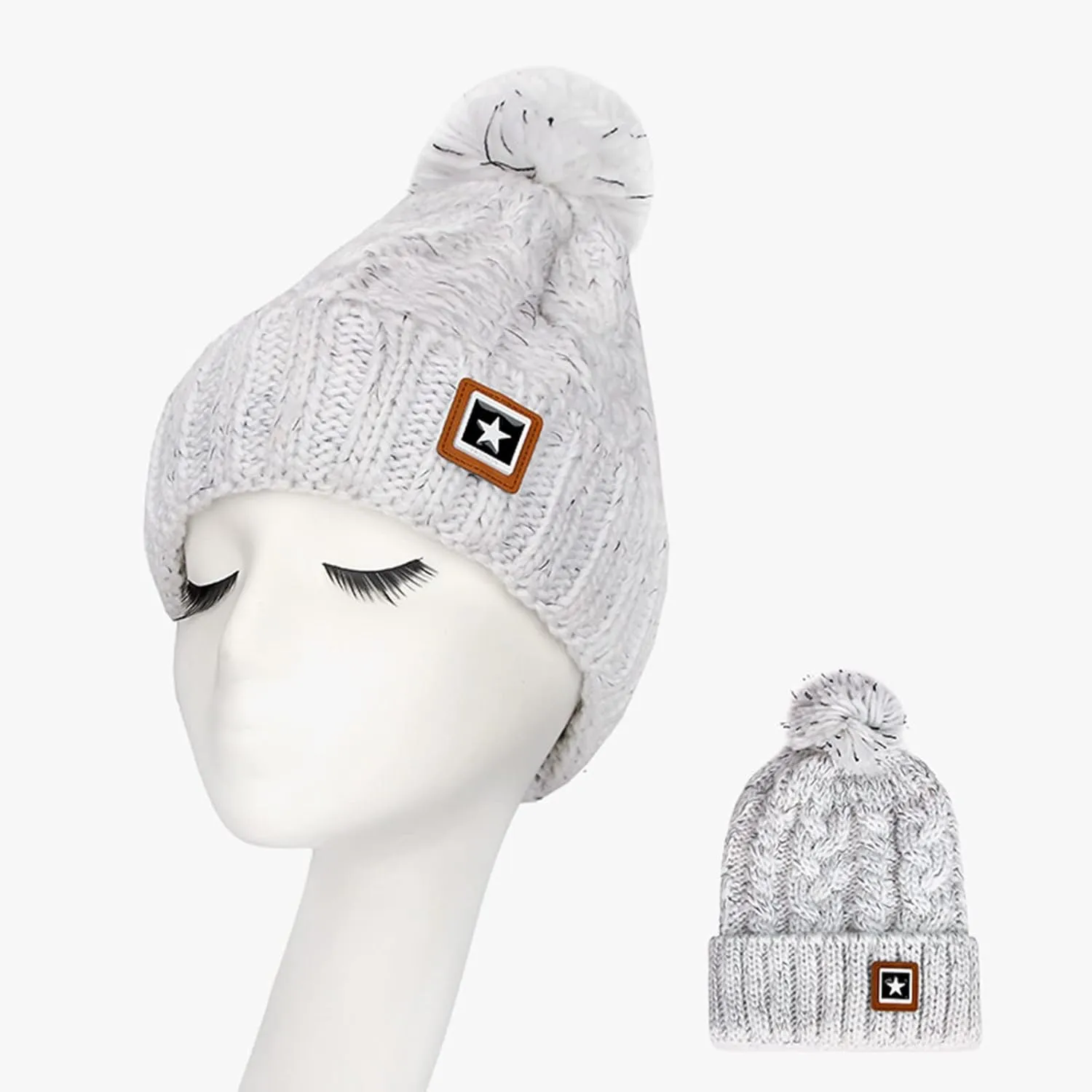 Unisex Winter Pompom Beanie Hat Thermal Lined Warm Hats, Thick Slouchy Snow Ski Knit Crossed Cap for Ladies