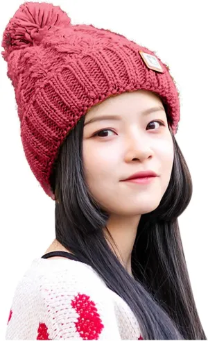 Unisex Winter Pompom Beanie Hat Thermal Lined Warm Hats, Thick Slouchy Snow Ski Knit Crossed Cap for Ladies