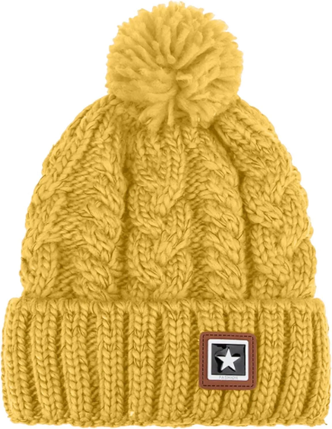 Unisex Winter Pompom Beanie Hat Thermal Lined Warm Hats, Thick Slouchy Snow Ski Knit Crossed Cap for Ladies