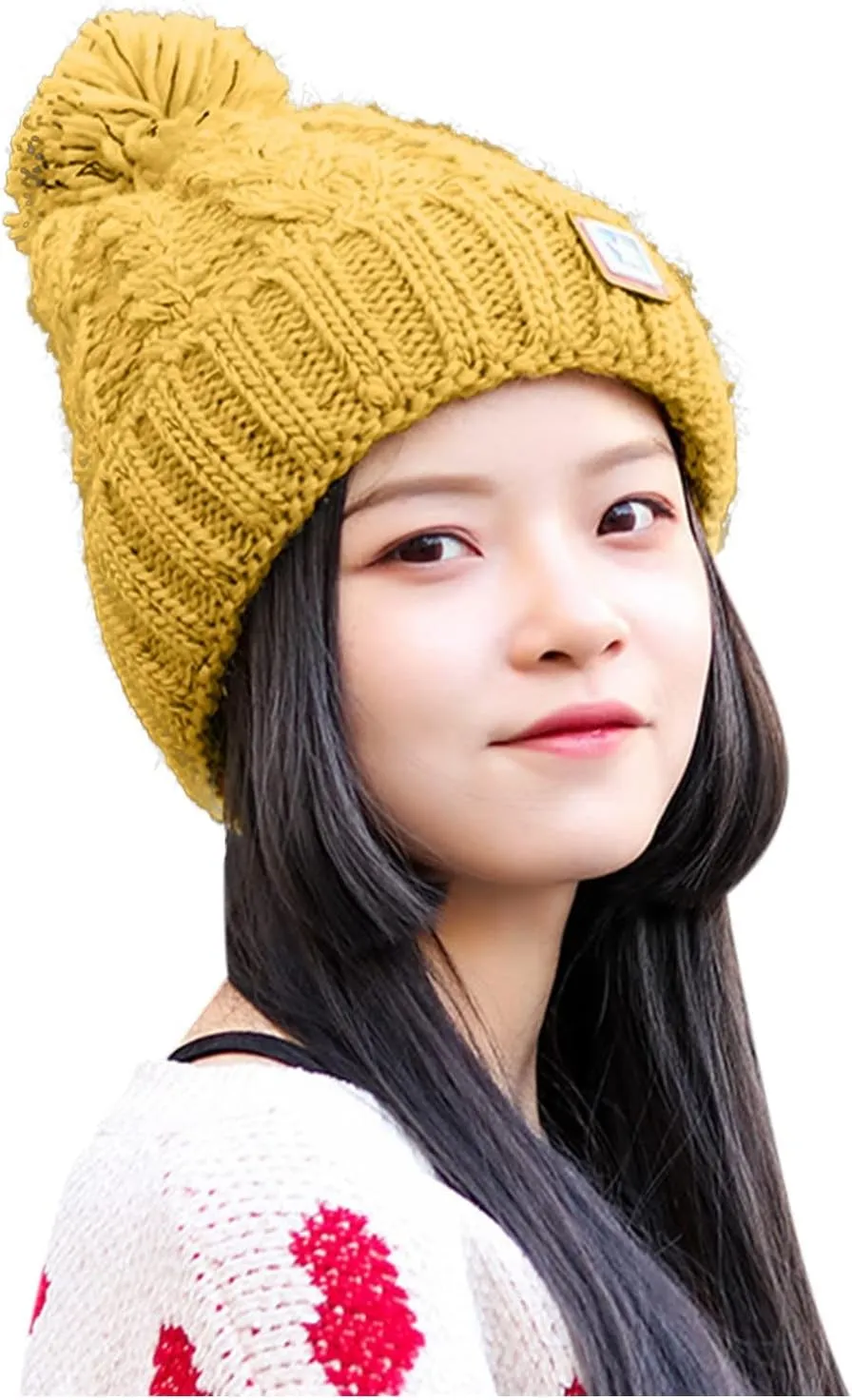 Unisex Winter Pompom Beanie Hat Thermal Lined Warm Hats, Thick Slouchy Snow Ski Knit Crossed Cap for Ladies