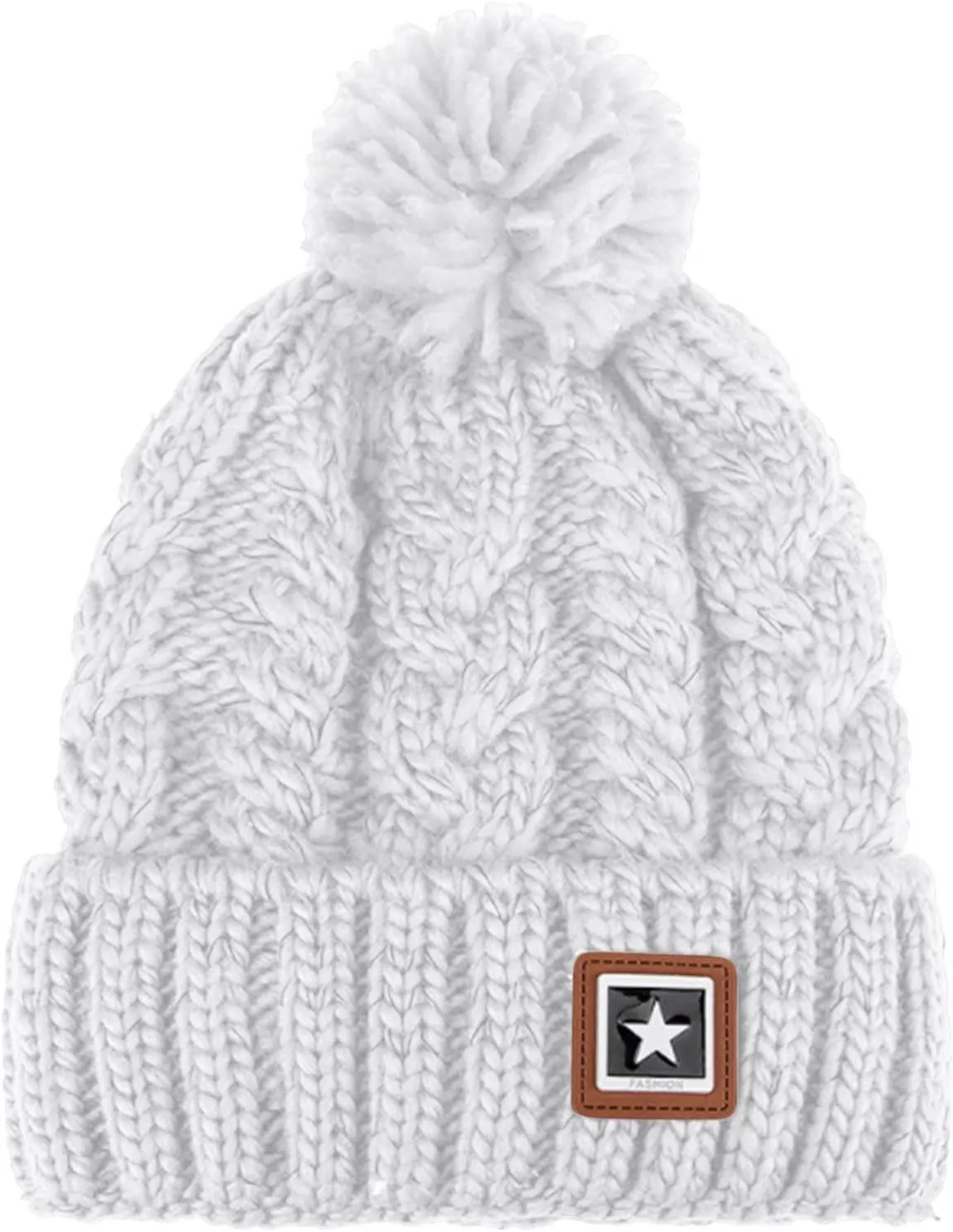 Unisex Winter Pompom Beanie Hat Thermal Lined Warm Hats, Thick Slouchy Snow Ski Knit Crossed Cap for Ladies
