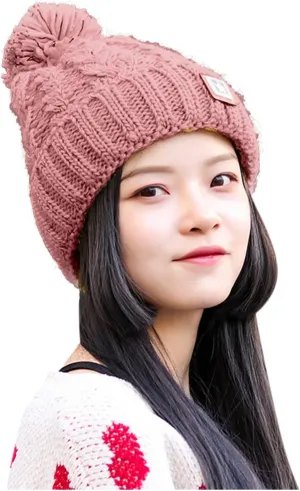 Unisex Winter Pompom Beanie Hat Thermal Lined Warm Hats, Thick Slouchy Snow Ski Knit Crossed Cap for Ladies