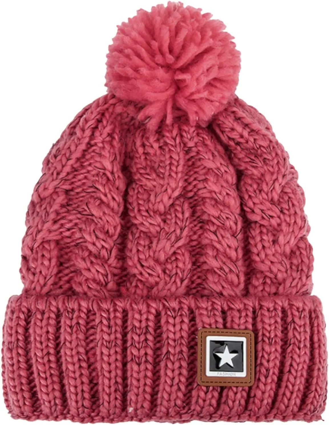 Unisex Winter Pompom Beanie Hat Thermal Lined Warm Hats, Thick Slouchy Snow Ski Knit Crossed Cap for Ladies