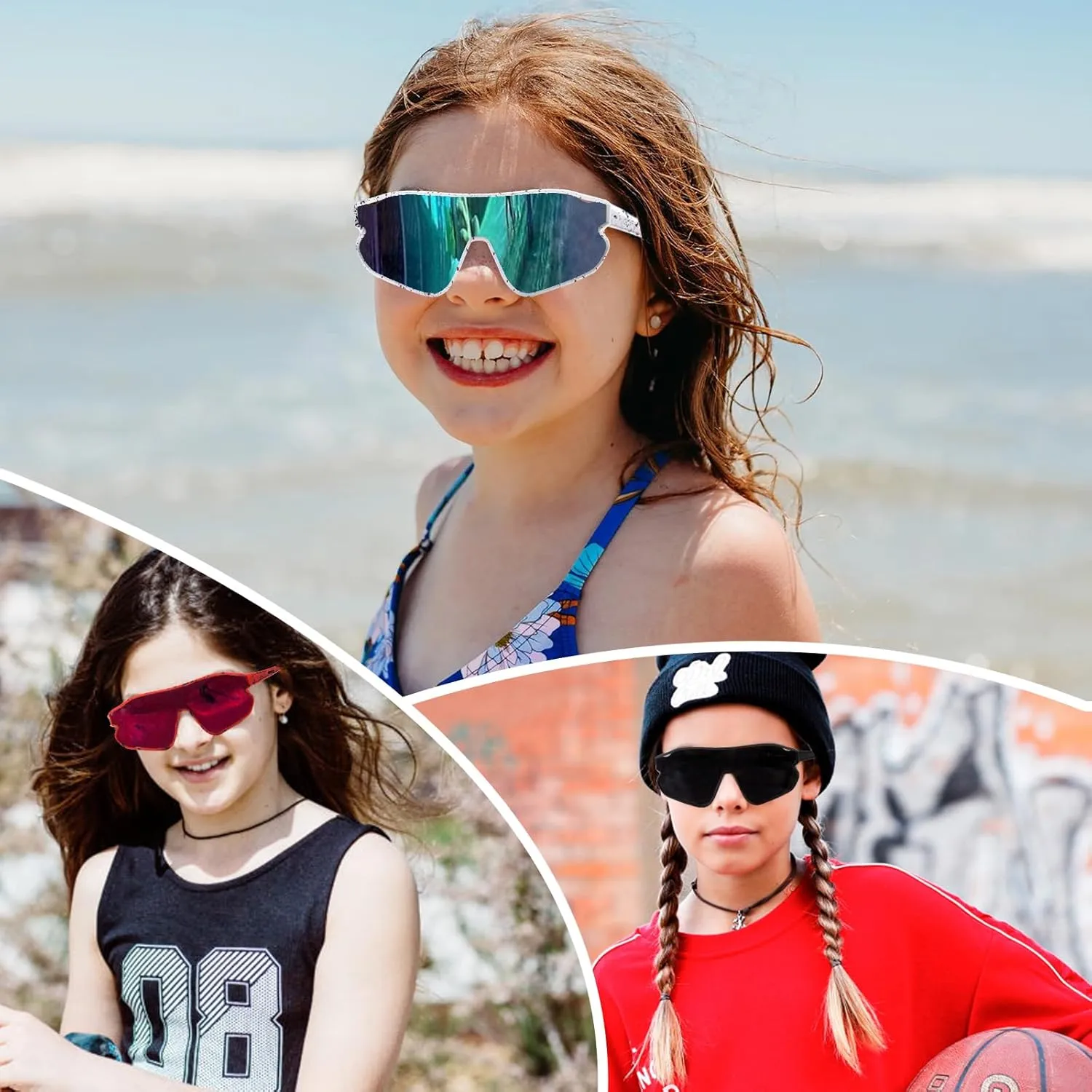Unisex Youth Cycling Sunglasses For Tennis Softball, One-piece UV400 Wraparound Baseball Shades Outdoors & Indoors.