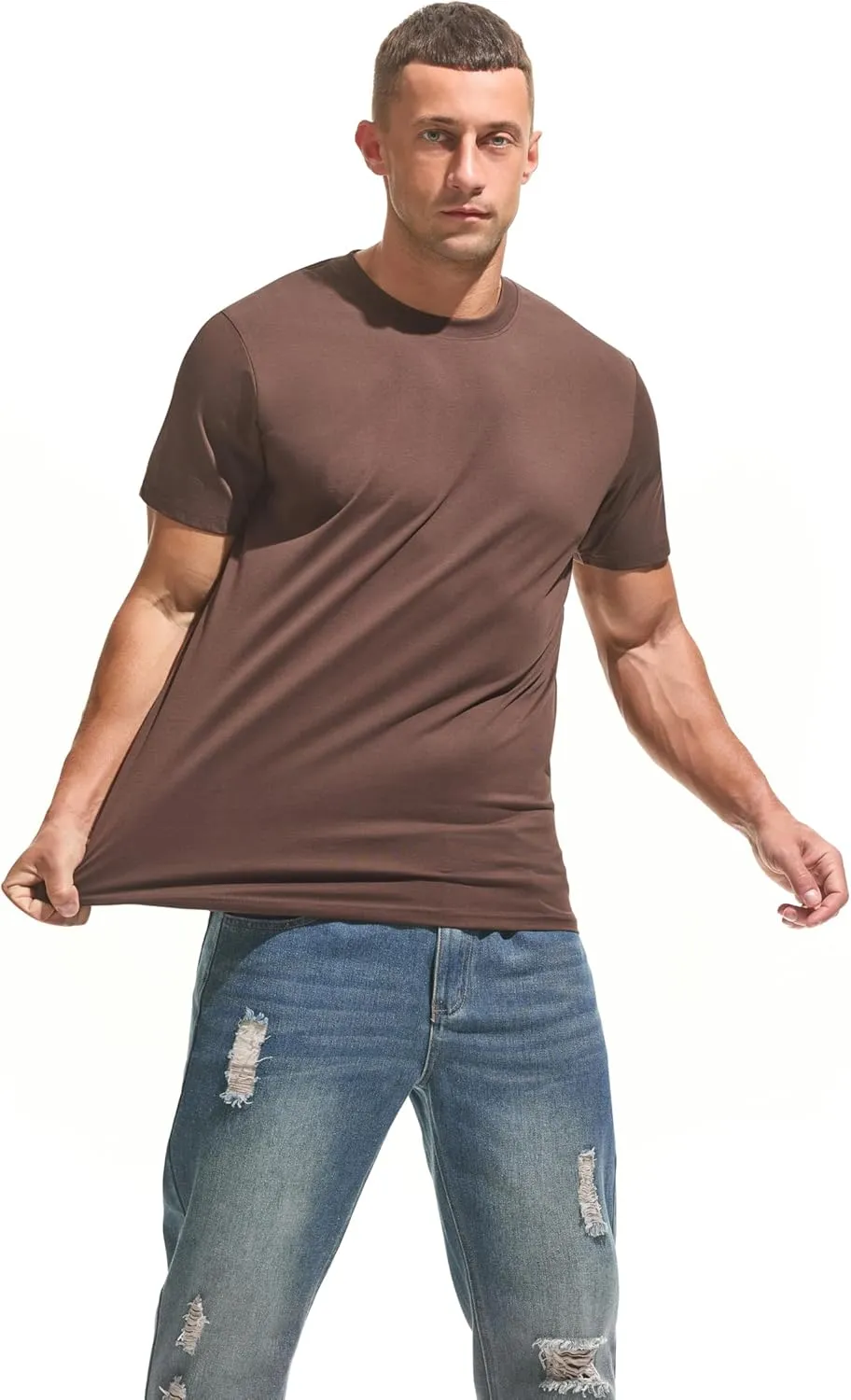 VEIISAR Men's Midweight Crew Neck T-Shirt - 210GSM Soft Cotton Blend, Regular Fit for Cooling Comfort