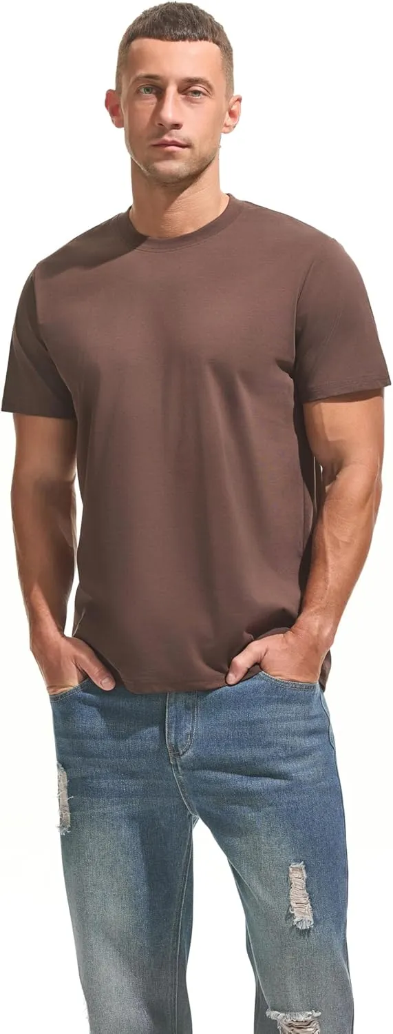 VEIISAR Men's Midweight Crew Neck T-Shirt - 210GSM Soft Cotton Blend, Regular Fit for Cooling Comfort