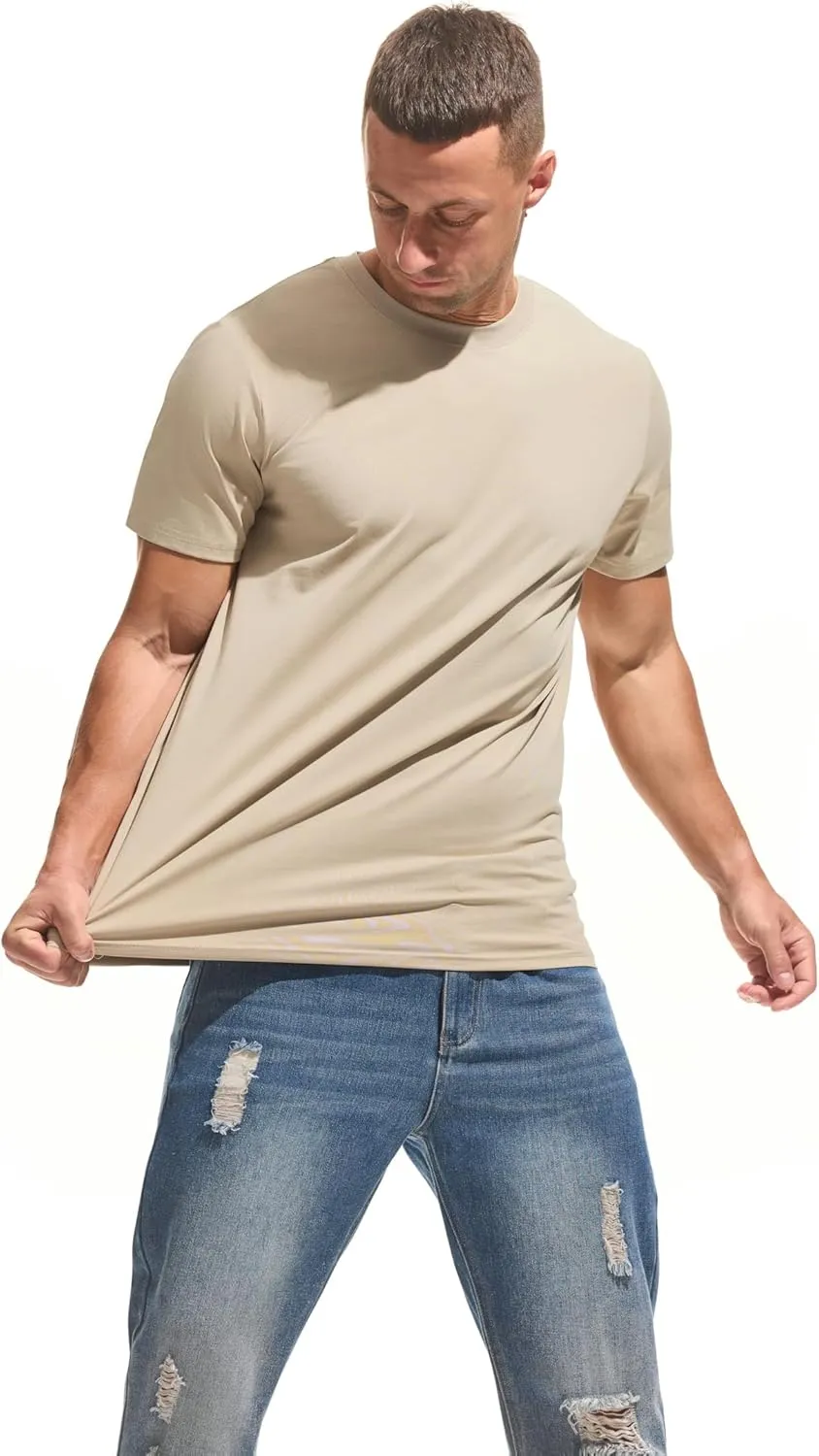 VEIISAR Men's Midweight Crew Neck T-Shirt - 210GSM Soft Cotton Blend, Regular Fit for Cooling Comfort