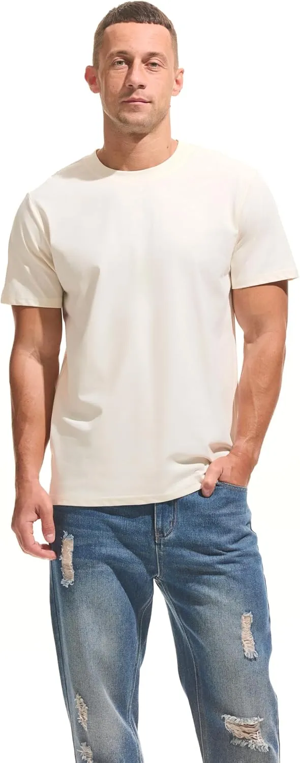 VEIISAR Men's Midweight Crew Neck T-Shirt - 210GSM Soft Cotton Blend, Regular Fit for Cooling Comfort