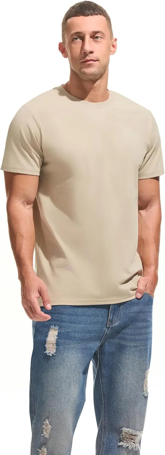 VEIISAR Men's Midweight Crew Neck T-Shirt - 210GSM Soft Cotton Blend, Regular Fit for Cooling Comfort
