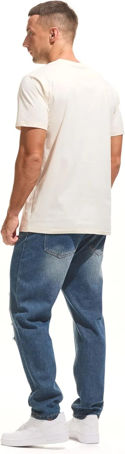 VEIISAR Men's Midweight Crew Neck T-Shirt - 210GSM Soft Cotton Blend, Regular Fit for Cooling Comfort