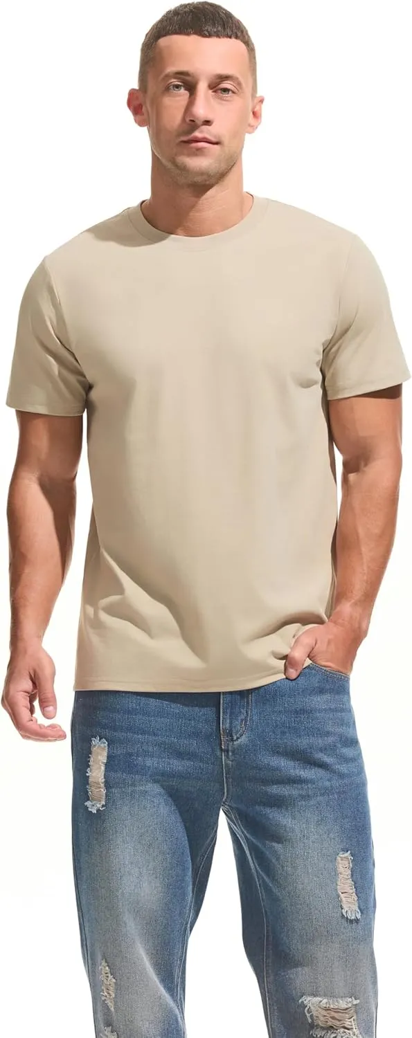 VEIISAR Men's Midweight Crew Neck T-Shirt - 210GSM Soft Cotton Blend, Regular Fit for Cooling Comfort