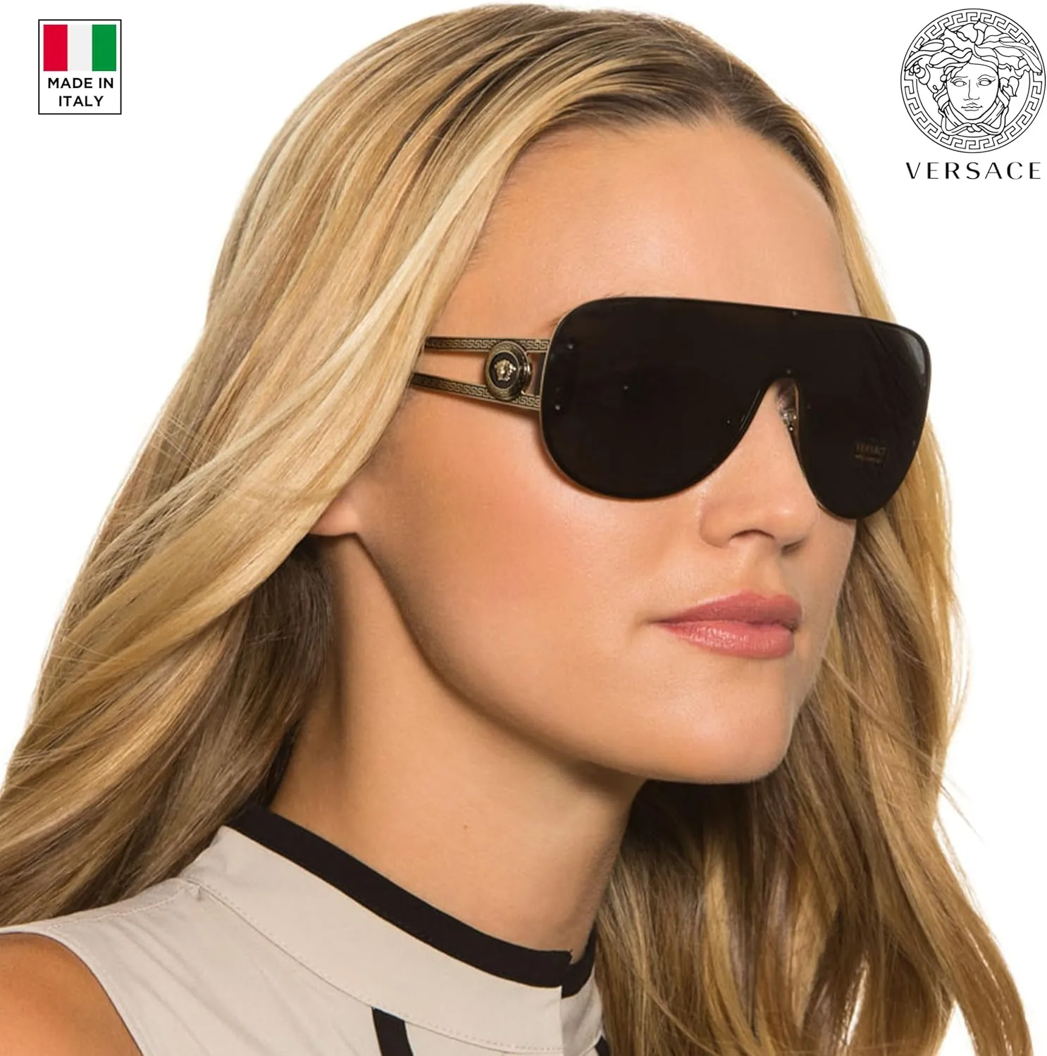 Versace VE2166 Non-Polarized Aviator Sunglasses for Women  Pale Gold Metal Frame with Temples, eShades Eyewear Kit Included