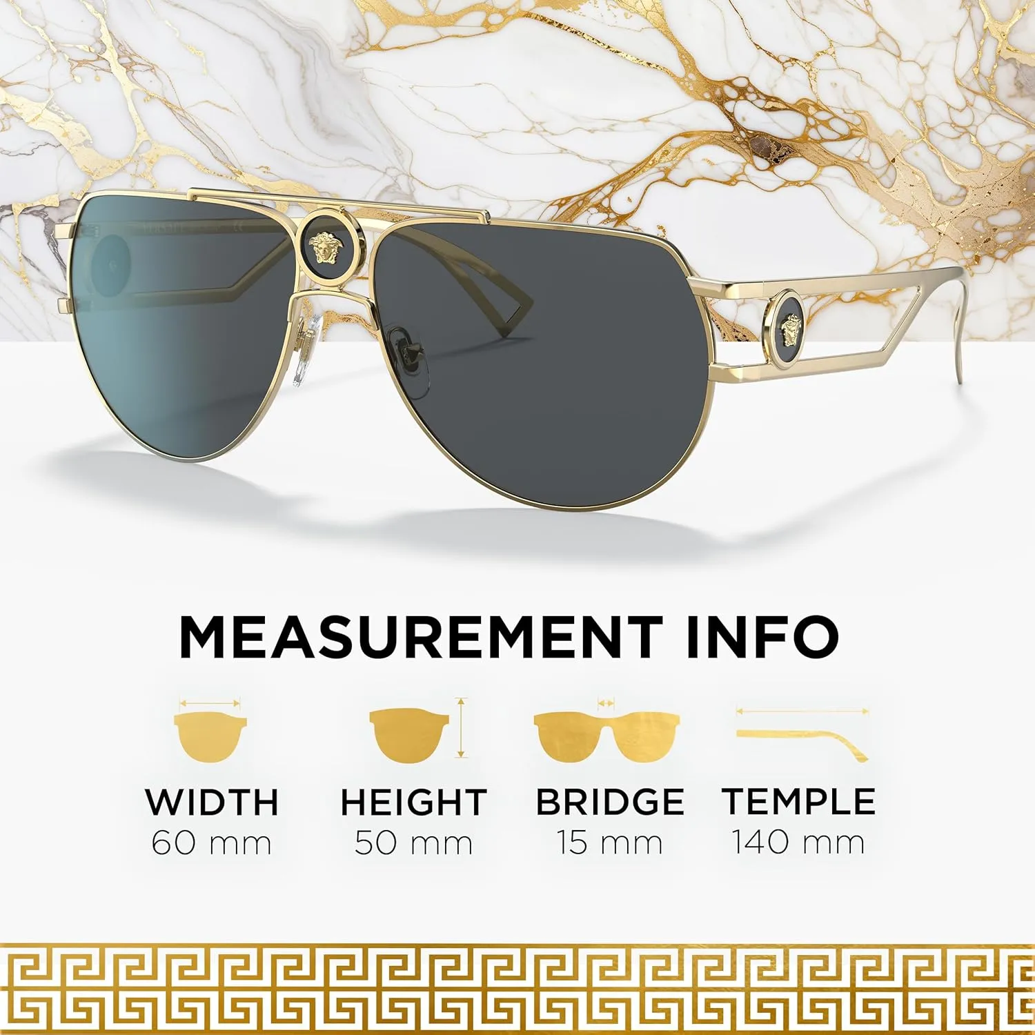 Versace VE2225 Non-Polarized Aviator Sunglasses for Men  Gold Metal Frame with Gold Temples, eShades Eyewear Kit Included