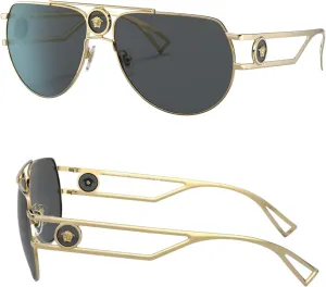 Versace VE2225 Non-Polarized Aviator Sunglasses for Men  Gold Metal Frame with Gold Temples, eShades Eyewear Kit Included