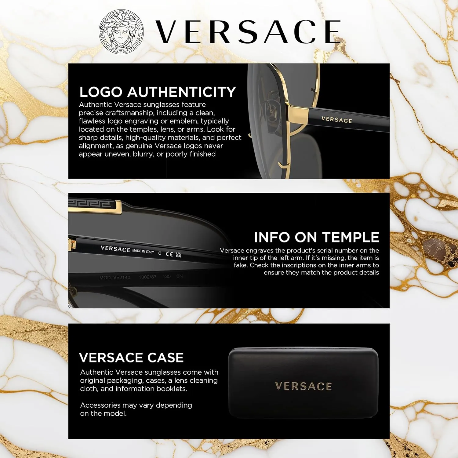 Versace VE2225 Non-Polarized Aviator Sunglasses for Men  Gold Metal Frame with Gold Temples, eShades Eyewear Kit Included