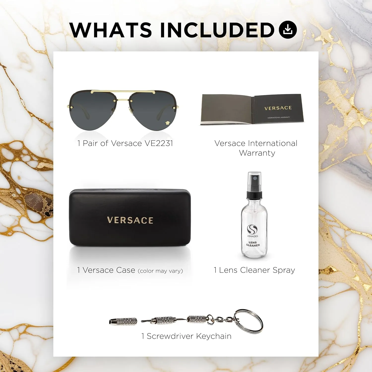 Versace VE2231 Non-Polarized Aviator Sunglasses for Women  Gold Metal Frame with Gold Temples, eShades Eyewear Kit Included