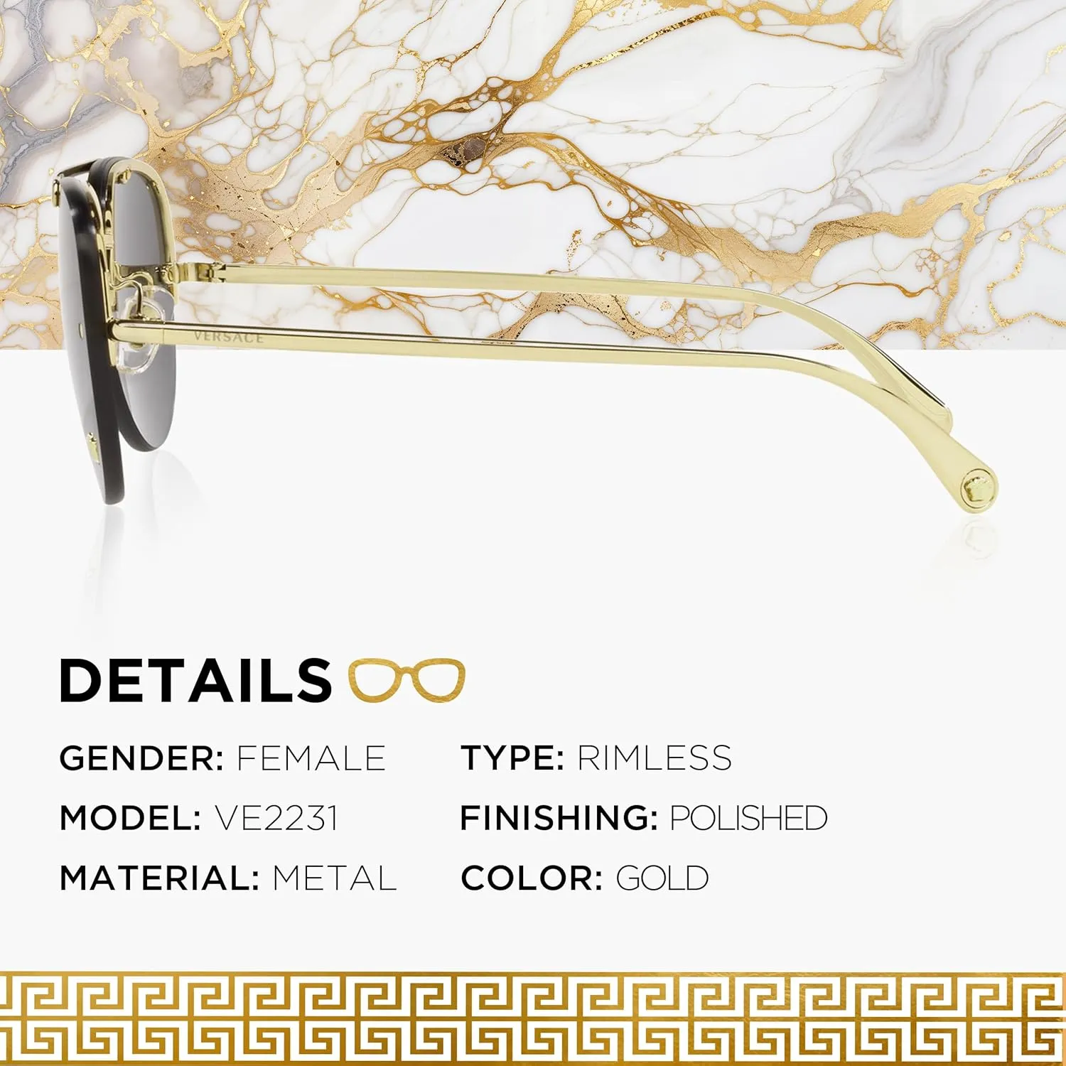 Versace VE2231 Non-Polarized Aviator Sunglasses for Women  Gold Metal Frame with Gold Temples, eShades Eyewear Kit Included