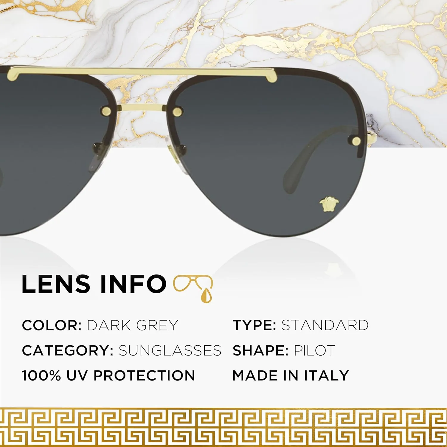 Versace VE2231 Non-Polarized Aviator Sunglasses for Women  Gold Metal Frame with Gold Temples, eShades Eyewear Kit Included