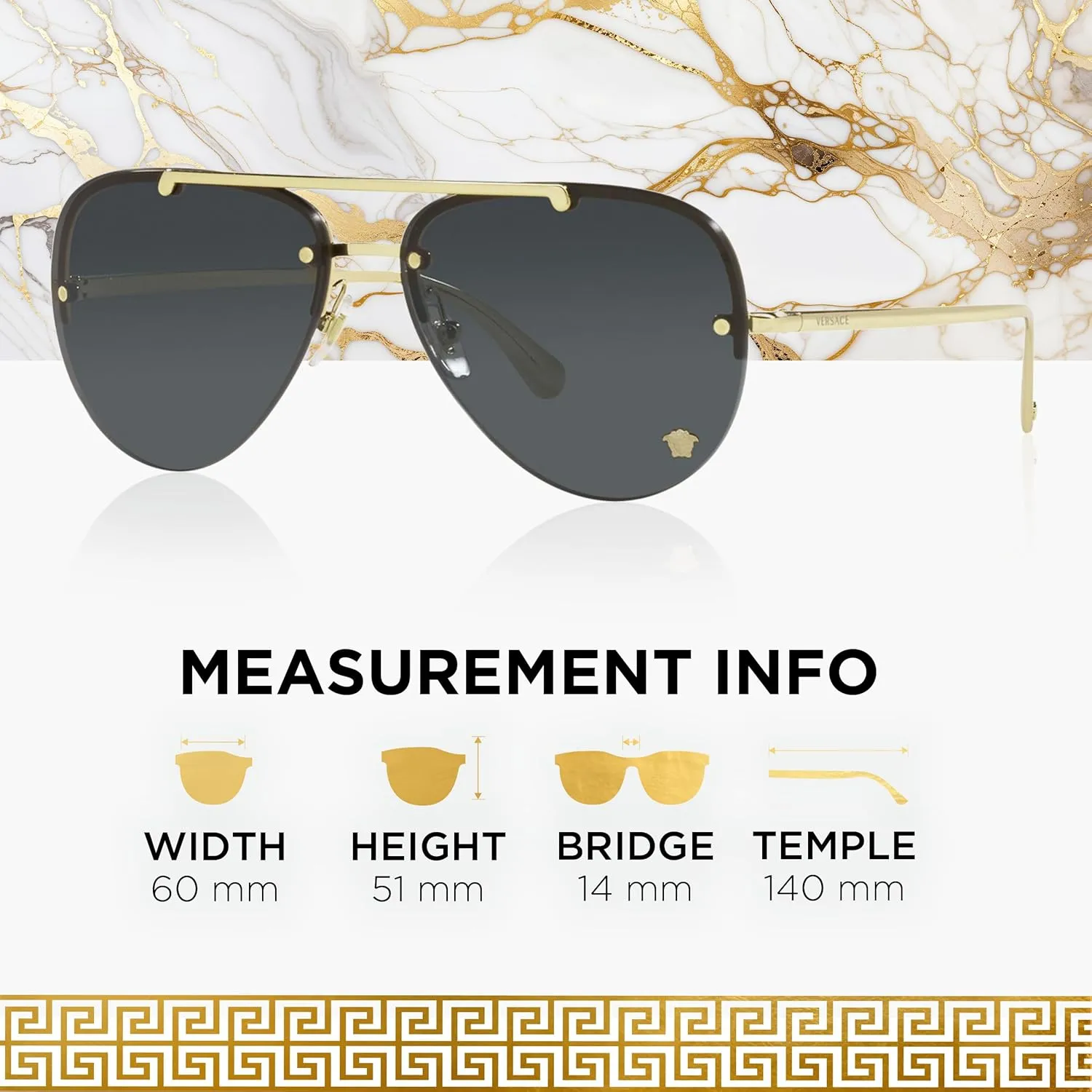 Versace VE2231 Non-Polarized Aviator Sunglasses for Women  Gold Metal Frame with Gold Temples, eShades Eyewear Kit Included