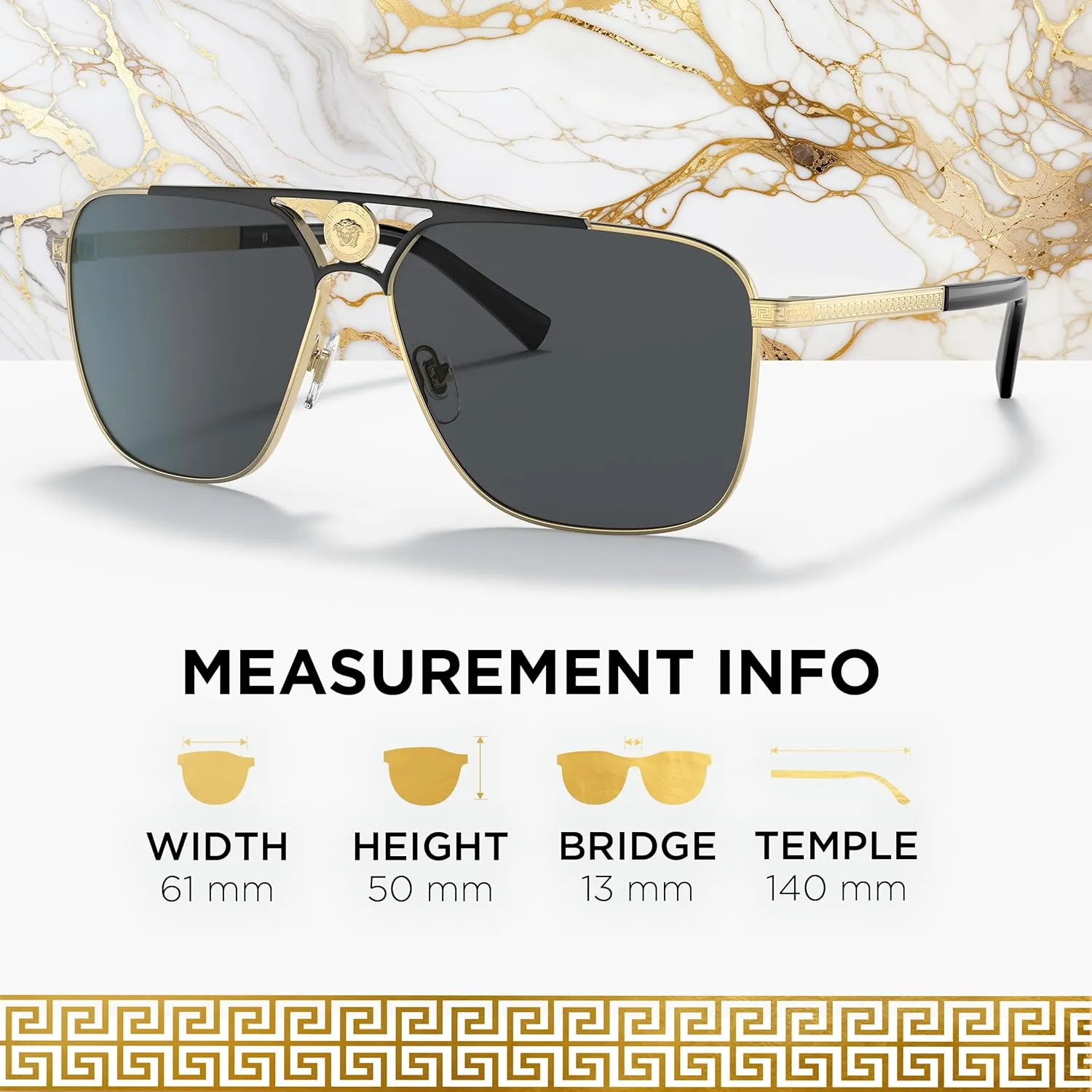 Versace VE2238 Non-Polarized Rectangle Sunglasses for Men, Gold & Black Frame with Gold Temples, eShades Eyewear Kit Included