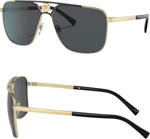 Versace VE2238 Non-Polarized Rectangle Sunglasses for Men, Gold & Black Frame with Gold Temples, eShades Eyewear Kit Included