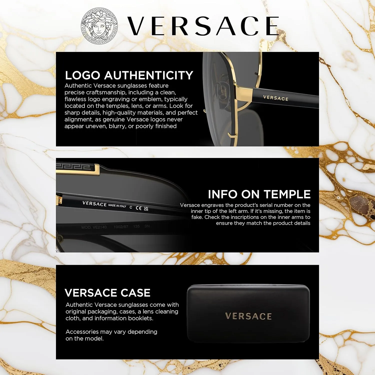 Versace VE2252 Non-Polarized Aviator Sunglasses for Men  Gold Metal Frame with Black Temples, eShades Eyewear Kit Included