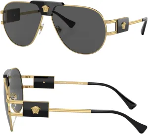 Versace VE2252 Non-Polarized Aviator Sunglasses for Men  Gold Metal Frame with Black Temples, eShades Eyewear Kit Included
