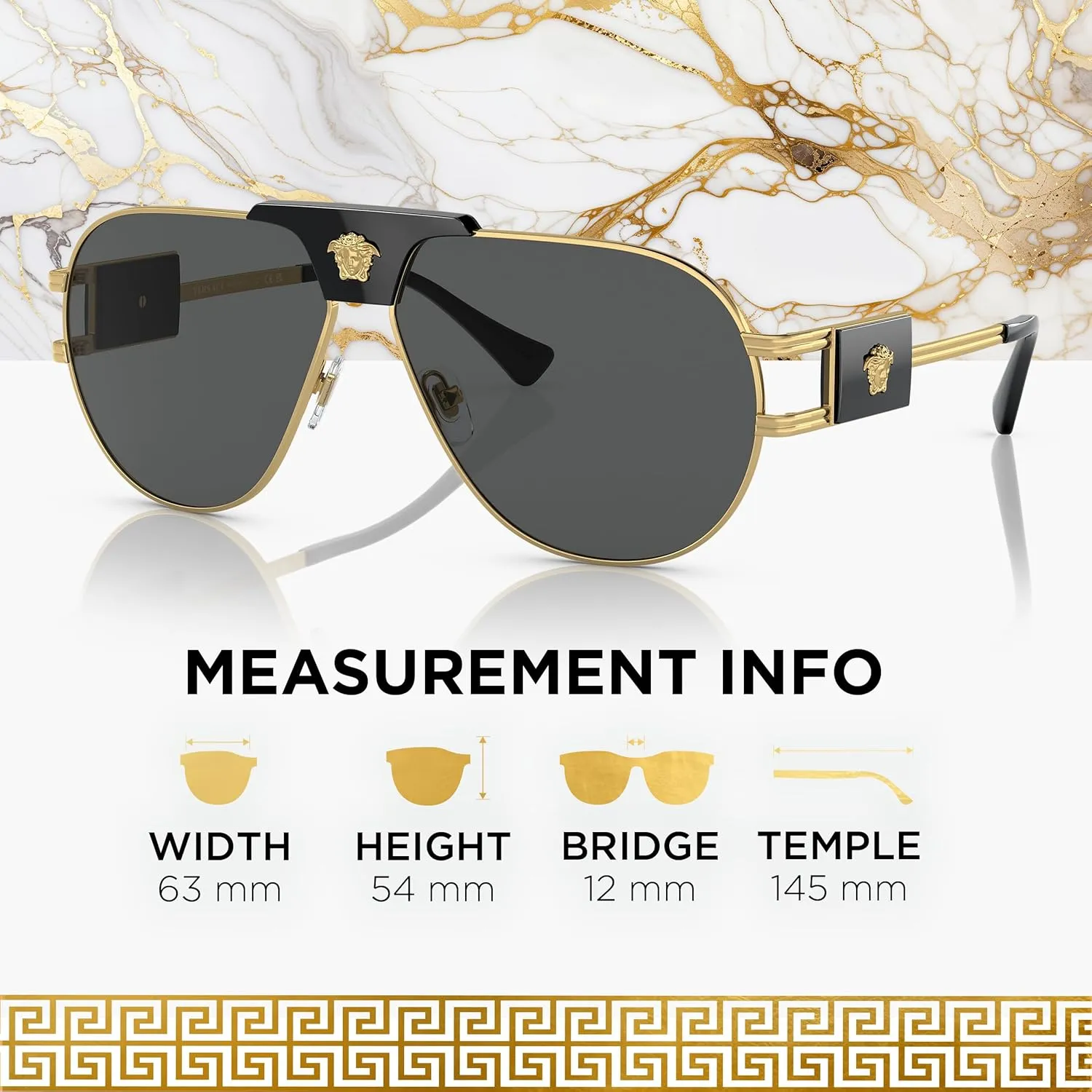 Versace VE2252 Non-Polarized Aviator Sunglasses for Men  Gold Metal Frame with Black Temples, eShades Eyewear Kit Included