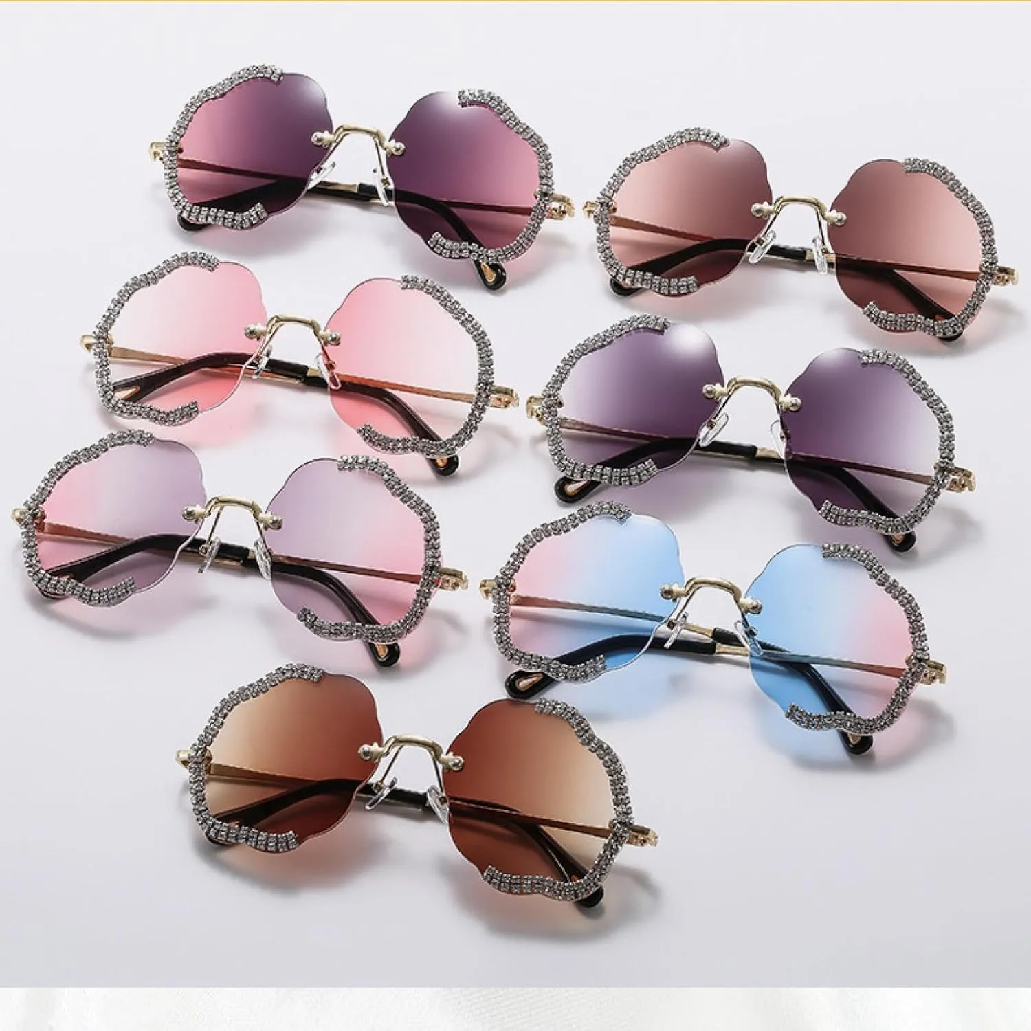 Vintage Fashion Rimless Imitation Diamond Men Women Sunglasses Fashion Trend Hip Hop Party Sun Glasses Uv400