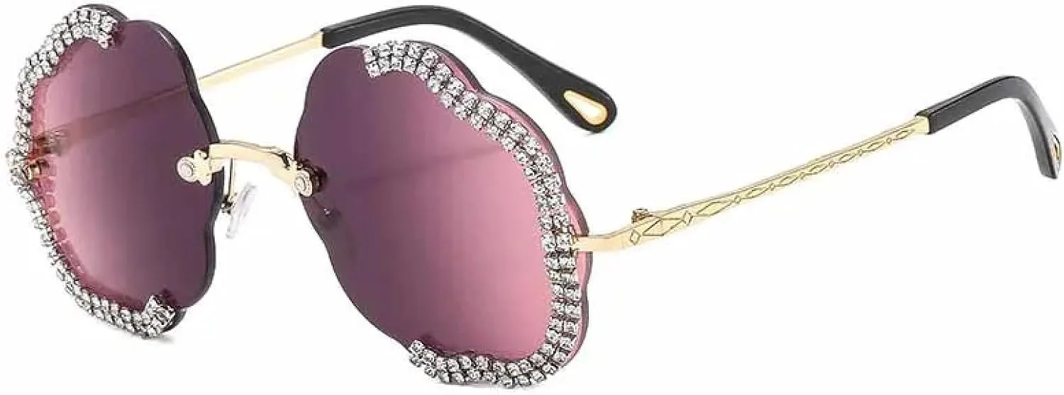 Vintage Fashion Rimless Imitation Diamond Men Women Sunglasses Fashion Trend Hip Hop Party Sun Glasses Uv400