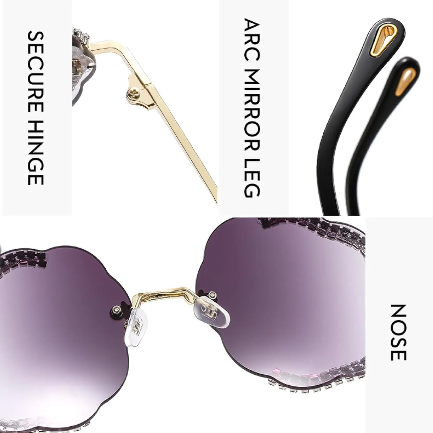 Vintage Fashion Rimless Imitation Diamond Men Women Sunglasses Fashion Trend Hip Hop Party Sun Glasses Uv400