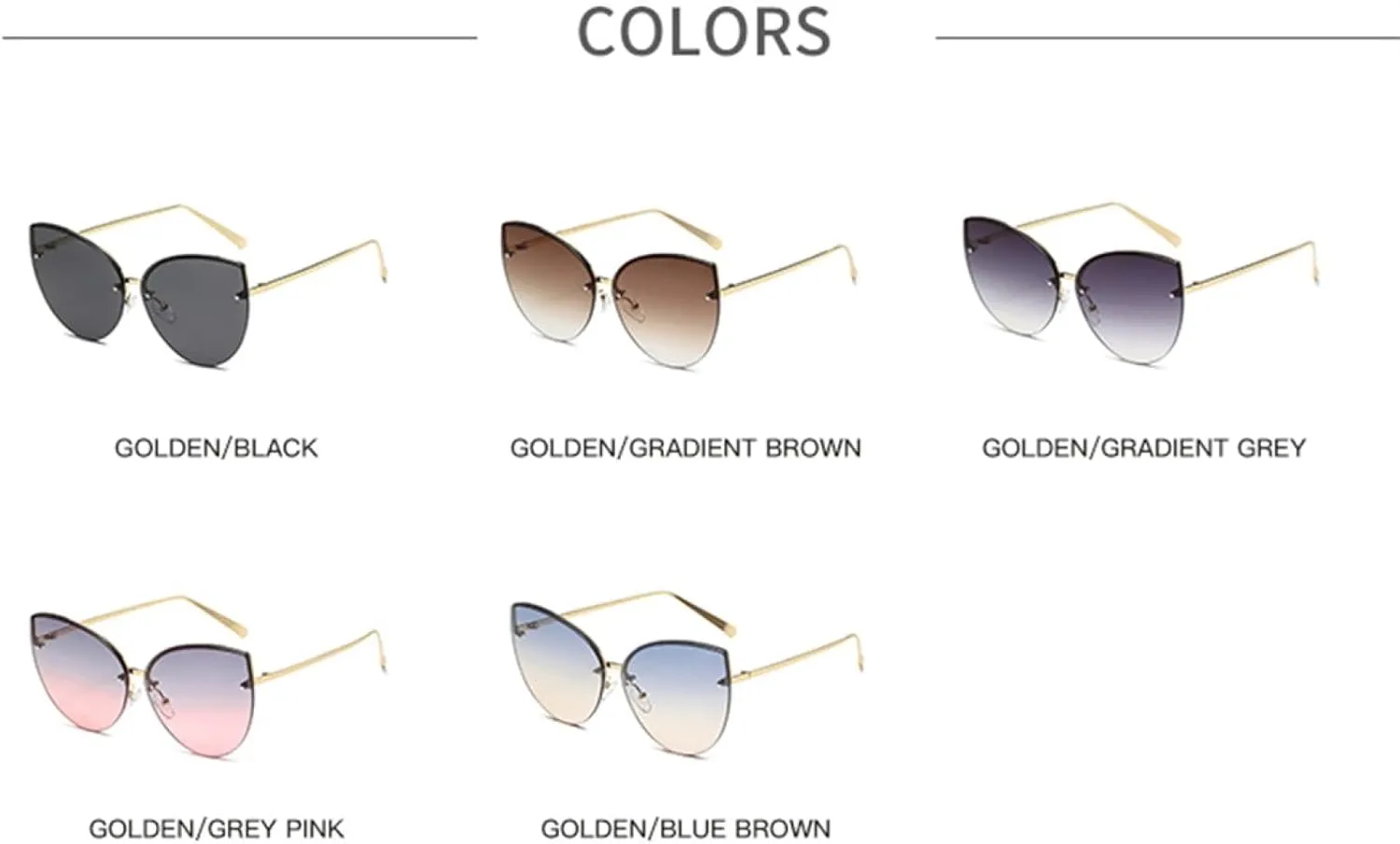 Vintage Gradient Cat Eye Rimless Sunglasses Metal Frames Shades Uv400 Sun Glasses for Women Uv400