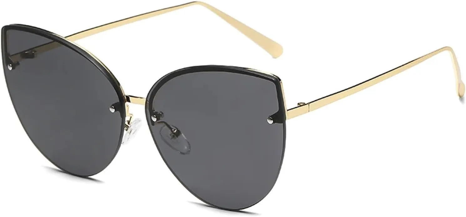 Vintage Gradient Cat Eye Rimless Sunglasses Metal Frames Shades Uv400 Sun Glasses for Women Uv400