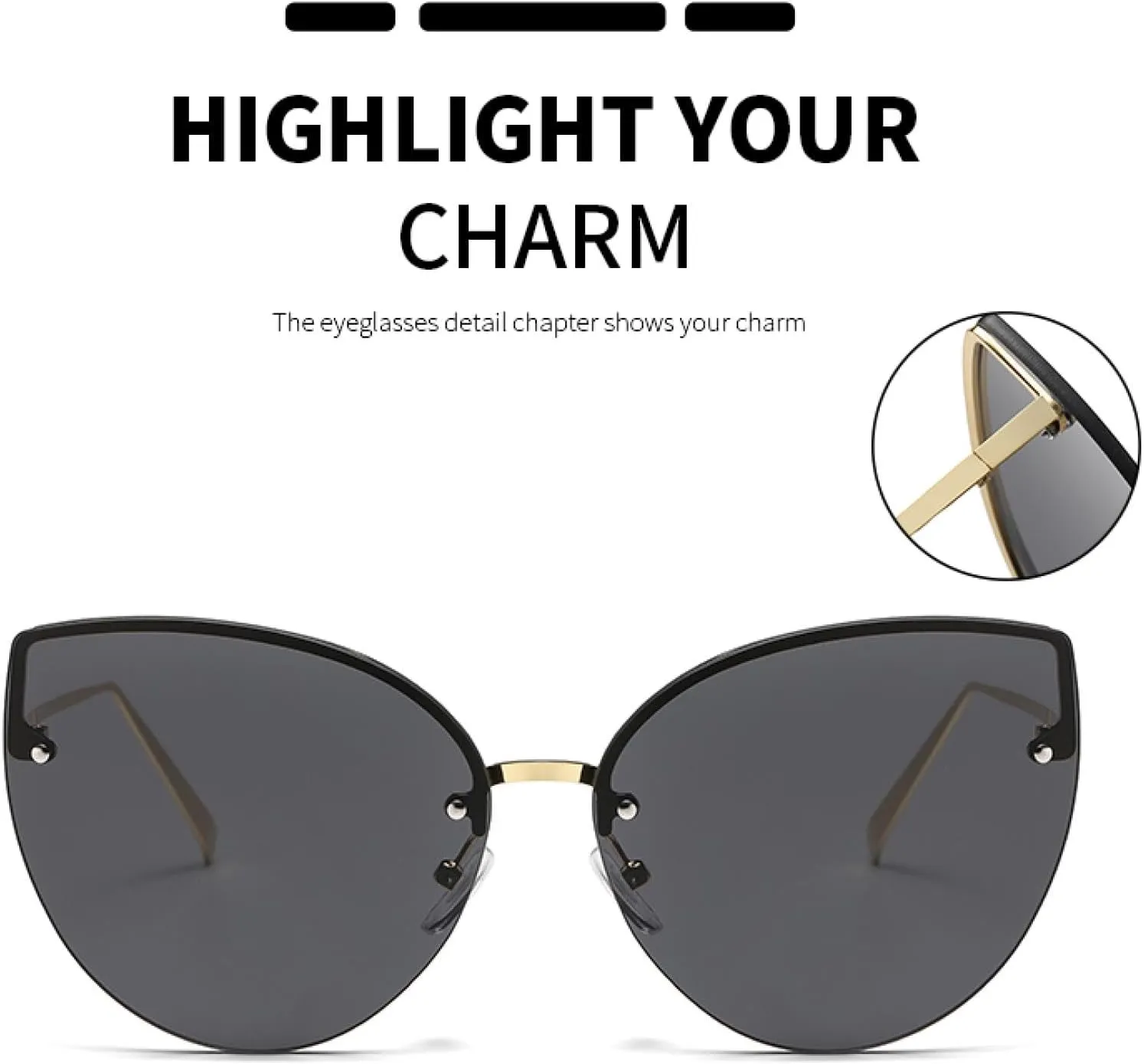 Vintage Gradient Cat Eye Rimless Sunglasses Metal Frames Shades Uv400 Sun Glasses for Women Uv400